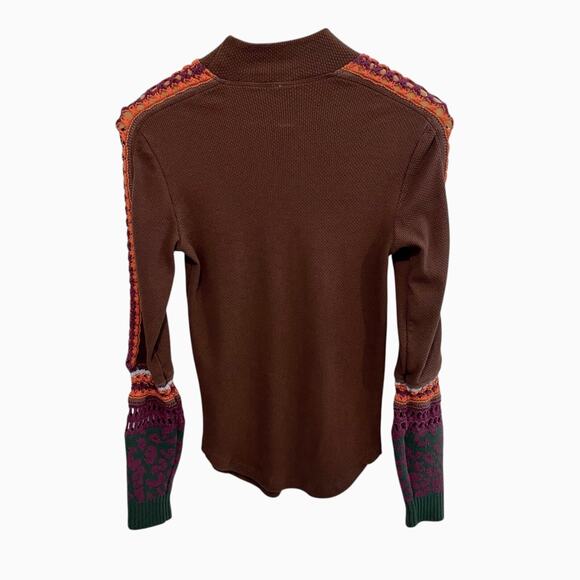 Free People Switch It Up Cuff Knit Thermal Top Cocoa Brown Boho Medium Mock Neck - Picture 2 of 7